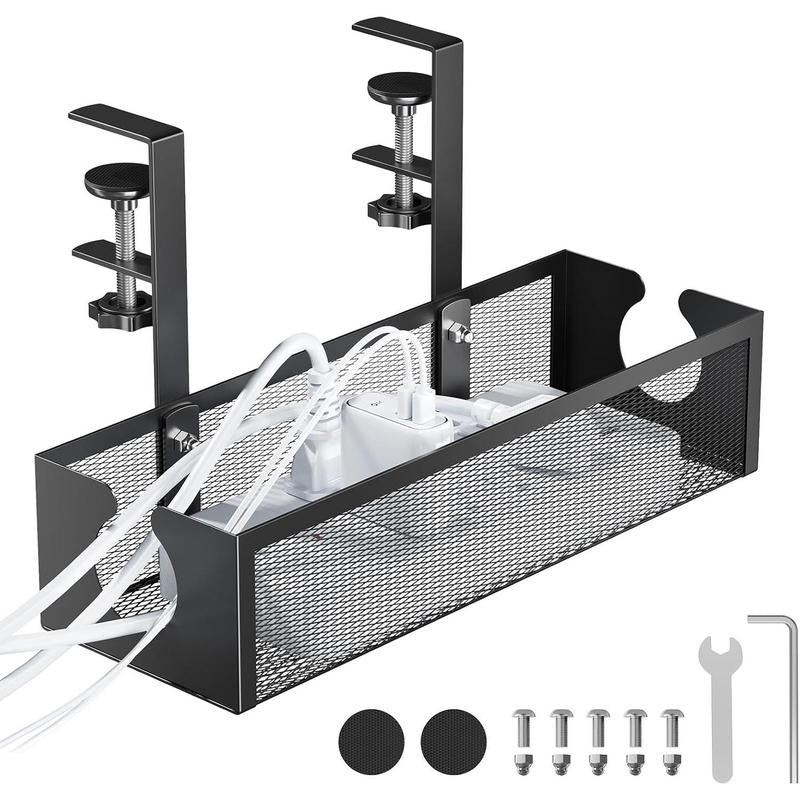 No-Drill Metal under Desk Management Tray, Power Strip & Organizer for Office,Under Desk Storage,Organizer Tray,Black