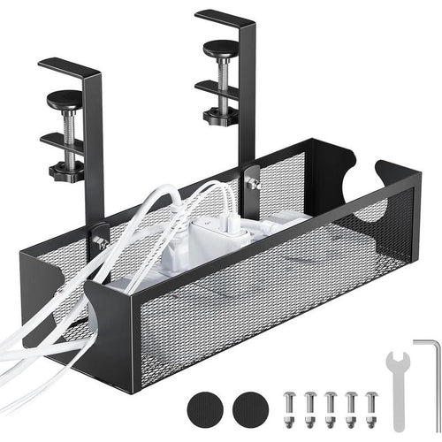 No-Drill Metal under Desk Management Tray, Power Strip & Organizer for Office,Under Desk Storage,Organizer Tray,Black