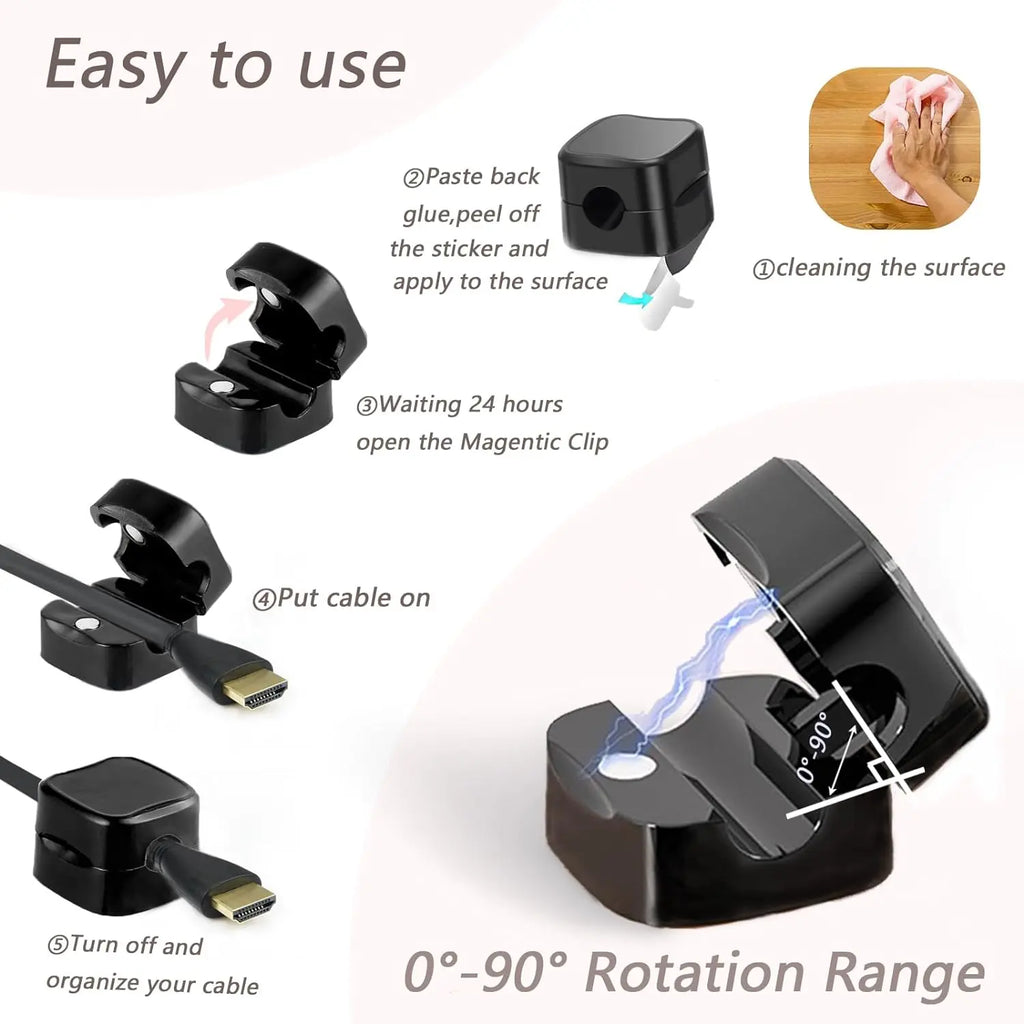 Magnetic Cable Clips, 6Pcs Cable Holder, Cable Management Clip, Adhesive Wire Holder Keeper Organizer, Cord Organizer for Home Office Desk Phone Car Wall Desktop Nightstand, Cable Management Kit, Cable Organizers for Cords