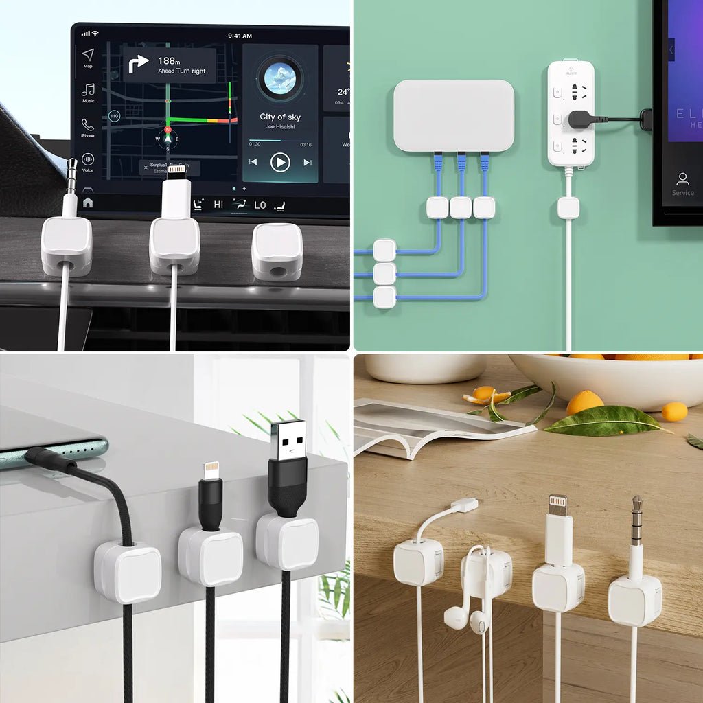 Magnetic Cable Clips, 6Pcs Cable Holder, Cable Management Clip, Adhesive Wire Holder Keeper Organizer, Cord Organizer for Home Office Desk Phone Car Wall Desktop Nightstand, Cable Management Kit, Cable Organizers for Cords