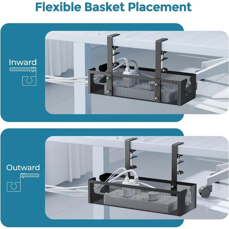 No-Drill Metal under Desk Management Tray, Power Strip & Organizer for Office,Under Desk Storage,Organizer Tray,Black