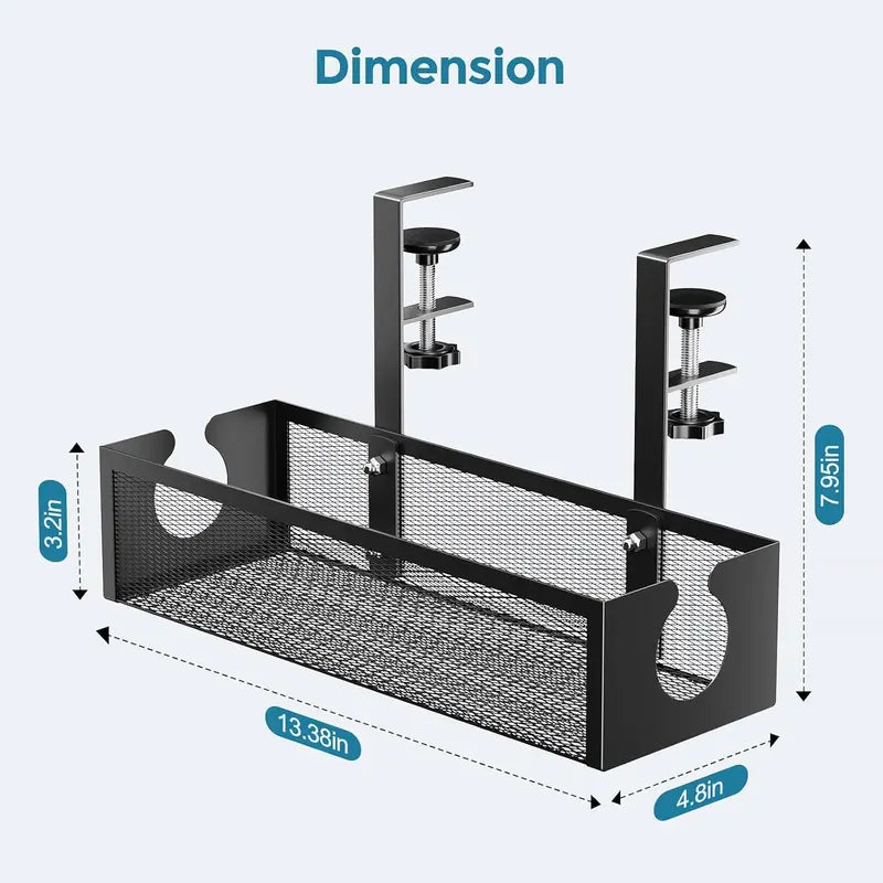 No-Drill Metal under Desk Management Tray, Power Strip & Organizer for Office,Under Desk Storage,Organizer Tray,Black